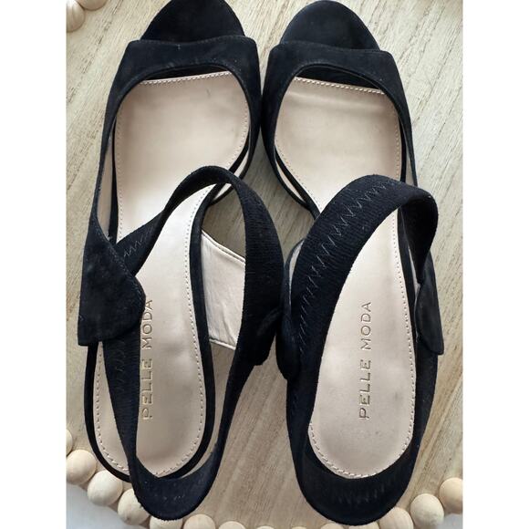 Black Suede Slingback Heels Mary Jane Strap Sz 8.5 - Picture 6 of 9